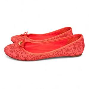 Tory Burch "Chelsea" Stitched Logo Ballet Flats color Rose Petal (Coral Pink).